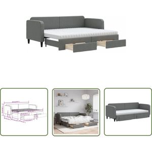 The Living Store Slaapbank onderschuifbed en lades 80x200 cm stof donkergrijs - Slaapbank - Sofa Bed - Tweepersoonsbed - Donkere Meubels - Multifunctionele Meubels