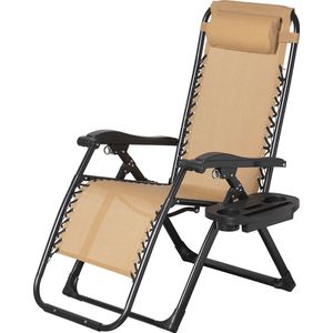 Brulo - ligstoel tuin - ligstoelen - strandstoel opvouwbaar - tuinstoel - incl tafel en hoofdkussen