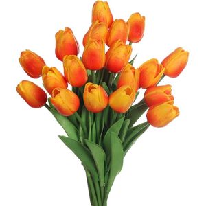 24pcs Kunstmatige Tulpen Real Touch Latex Nep Tulpen Bloemen Boeketten Bloemstuk voor Thuis Kamer Bruidsboeket Feest Middelpunt Decor Oranje