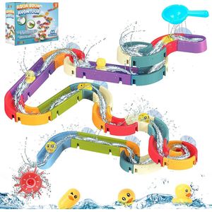 Kiddel XL Waterbaan & Glijbaan Badset – 66-delige DIY Waterbaan met Eendjes & Watermolens – Montessori Badspeelgoed voor Kinderen vanaf 3 Jaar – Bouwset voor Badkamer, Douche & Bad