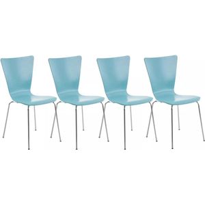 In And OutdoorMatch Bezoekersstoel Mariah - Blauw - Houten stoel - Set van 4 - Met rugleuning - Vergaderstoel - Zithoogte 45cm
