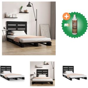 vidaXL Houten Bed - Bedframe 190 x 75 x 80 cm - Massief grenenhout - Zwart - Bed - Inclusief Houtreiniger en verfrisser