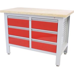 George Tools werkbank 120 cm - Werktafel met 6 laden en multiplex werkblad - Rood