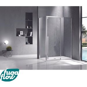 FugaFlow Efficiente Vetro douchecabine 150x90cm met schuifdeur 8mm veiligheidsglas met anti kalk zilver gepolijst -