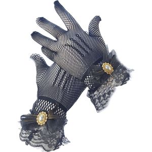 BamBella® - Sexy Handschoenen Zwart kant Kort steentjes - dames - Onesize