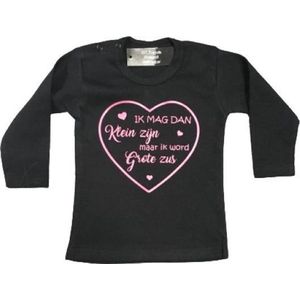 Baby T-shirt Maat 92 Aankondiging bekendmaking zwangerschap ""ik mag dan klein zijn maar ik wordt grote zus''©