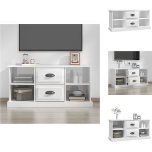 vidaXL TV-meubel - Trendy en praktisch - Opbergruimte- 4 open vakken en 2 lades - 99.5 x 35.5 x 48 cm - Kleur- Hoogglans wit - Materiaal- Bewerkt hout - Kast