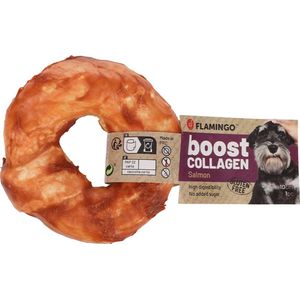 Boost ring met collageen en zalm 10 cm 75 gr 1 stuk tandverzorgend, Leuk tijdsverdrijf voor uw hond als hij bv thuiswacht.