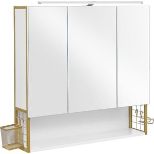 MIRA Home - Badkamerkast - Spiegel met verlichting - Wit - Goud - Spaanplaat - Staal - Glas - 11x70x70