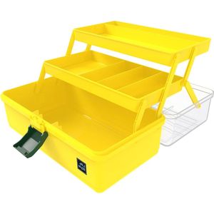 3-laags multifunctionele plastic opbergdoos met deksel - handvat - geel voor medicijnen kunstmateriaal make-upspullen nagel- naai- en keukengerei