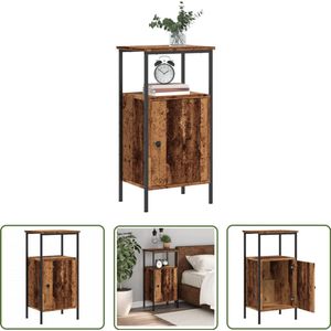 The Living Store Nachtkastje 41x31x80 cm bewerkt hout oud houtkleurig - Nachtkast - Kastje - Nachtkastje - Houten Kast - Vintage Kast