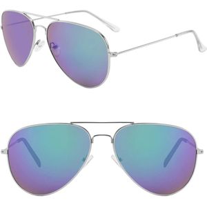 Fako Sunglasses® - Piloten Zonnebril - Pilotenbril - Piloot Zonnebril - Heren Zonnebril - Dames Zonnebril - Zilver - Blauw/Groen