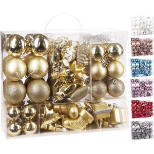 BRUBAKER Kerstballen 77-Delige Set - Kerstboomdecoraties met Ballen Sterren Laarzen Dennenappels Verpakkingen - Plastic - Goud