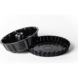 Royalty Line® CP2 Bakvorm - Set van Cakevorm en Taartvorm - Ø 23/25 cm - Tulband Bakvorm - Anti-aanbaklaag - Bakvormen - Quichevorm - Springvorm - Zwart