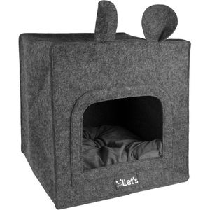 Let's Sleep Cat Cave Chunk - Kattenmand - Poezenmand - Inclusief kussen - Recycled Polyester - Fleece - Antraciet - 40x40x40cm
