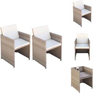 vidaXL Tuinstoel - Tuinstoelen - Buiten Eetstoel - Buiten Eetstoelen - Tuinstoelen 2 st met kussens poly rattan beige