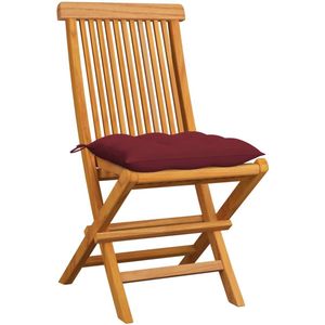 vidaXL Tuinstoelen 6 st met wijnrode kussens massief teakhout - Tuinstoel - Tuinstoelen - Tuin Stoel - Tuin Stoelen