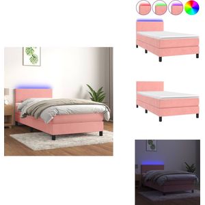 vidaXL Boxspring - Boxsprings - Bed - Slaapmeubel - Boxspring met matras en LED fluweel roze 100x200 cm