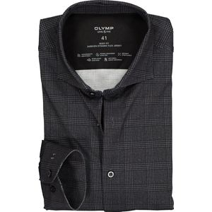 OLYMP Level 5 body fit overhemd 24/7 - tricot - zwart met grijze Prince de Galles ruit (contrast) - Strijkvriendelijk - Boordmaat: 42