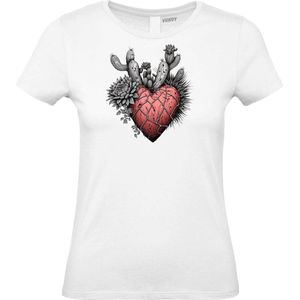 Dames t-shirt Cactus Heart | Valentijn cadeautje voor haar | Valentijn | Valentijnsdag voor vrouwen | Wit Dames | maat S