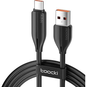 Toocki Oplaadkabel 'Super Fast Charging' - USB-A naar USB-C - 100W 7A Snellader - 2 Meter - voor MacBook/iPad, Samsung Galaxy/Note, OnePlus, Xiaomi, Google Pixel, OPPO - Tot 12 Keer Sneller - Sterker snoer van TPE-Rubber - voor Android Auto - ZWART