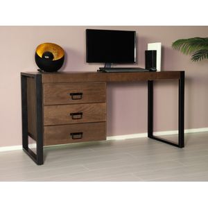 Bureau Nicko 145cm walnoot bruin industrieel duurzaam massief mangohout