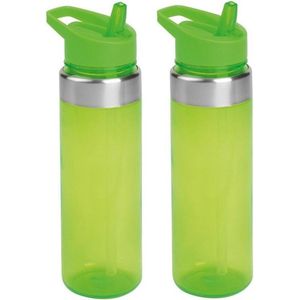 Set van 2x stuks transparant/groen drinkfles/waterfles met draaglus 650 ml - Sportfles
