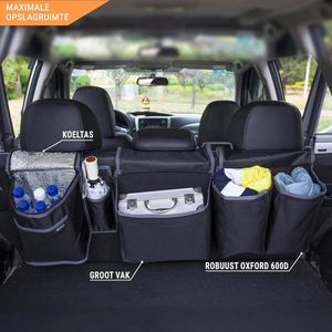 Auto-kofferbakorganizer met klittenband, kofferbaktas met deelbare modules en geïntegreerde koeltas, voor het bewaren en opbergen