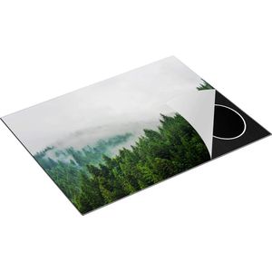 Chefcare Inductie Beschermer Groen Bos met Bomen tijdens de Mist - 77x59 cm - Afdekplaat Inductie - Kookplaat Beschermer - Inductie Mat