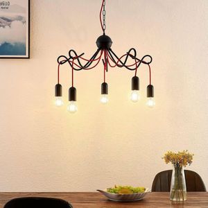 Lucande - hanglamp - 5 lichts - ijzer - E27 - zwart, rood