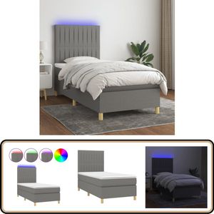 vidaXL Boxspring met LED donkergrijs 100x200 cm Boxspring - Led Boxspring - Donkere Boxspring - Tweepersoons Bed - Pocketveer Matras