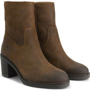 Travelin' Mortain Dames - Suede leren enkellaarzen met hak - Nette schoenen vrouwen - Cognac leer