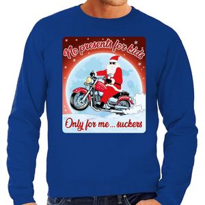 Foute Kersttrui / sweater - No presents for kids only for me suckers - motorliefhebber / motorrijder / motor fan blauw voor heren - kerstkleding / kerst outfit M