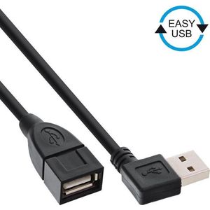 Easy-USB-A Haaks (links/Rechts) Naar USB-A Verlengkabel - Volledig Bedekt - USB2.0 - Tot 2A / Zwart