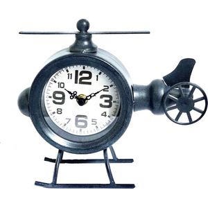 Table clock metal airplane black 19,5 cm hoog - tafelklok - uurwerk - horloge - industriestijl - vintage - industrieel - klok - tafel - metaal - cadeau - geschenk - relatiegeschenk - kerst - nieuwjaar - verjaardag - origineel – interieur