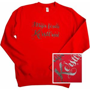 Rode trui / sweater met ""Mijn foute kersttrui"" -  zwart glitter - maat XS - kerst, kerstmis, fout, kerstfeest, kerstmis, kerstdiner, aankleding