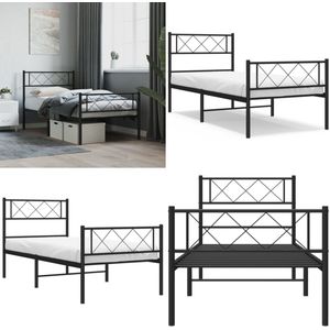 vidaXL Bedframe met hoofd- en voeteneinde metaal zwart 75x190 cm - Bedframe - Bedframes - Eenpersoonsbed - Bed