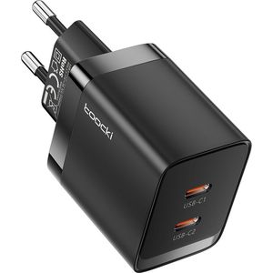 DrPhone WL17 GaN 40W Thuislader – Dubbele USB C PD 3.0 Oplader – QC 3.0 – USB Type C Oplader – 2 USB C PD Poorten – Zwart