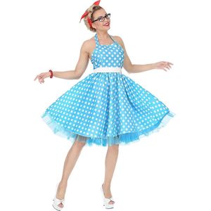 Widmann - Jaren 50 Kostuum - Rock And Roll Stippel Jurk Jaren 50 Vrouw - Blauw - Small - Carnavalskleding - Verkleedkleding