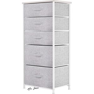 Mrs. Jones Ladekast niet-geweven stof 5-lade opbergorganizer voor slaapkamer woonkamer kast stevig stalen frame gemakkelijk te trekken stoffen bakken houten top stoffen dressoir lichtgrijs opbergmeubel slaapkamer. .