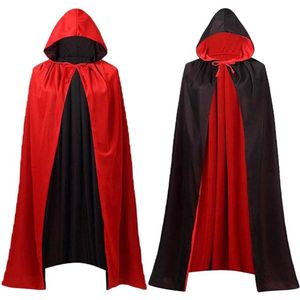 Halloween vampier kostuum, cape, uniseks, zwart en rood, dubbelzijdige heksencape voor Halloween, gemaskerd bal, party, cosplay kostuum (zwart, rood, 140 cm)