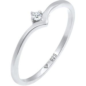 Elli PREMIUM Dames Ring Dames Solitaire V-vorm Elegant met Diamant (0,03 ct.) in 925 Sterling Zilver Verguld