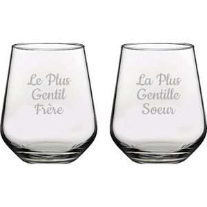 Drinkglas gegraveerd - 42,5cl - Le Plus Gentil Frère & La Plus Gentille Soeur