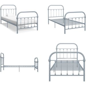 vidaXL Bedframe metaal grijs 100x200 cm - Bedframe - Bedframes - Eenpersoonsbed - Eenpersoonsbedden