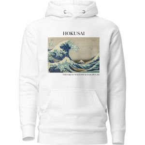 Hokusai 'De Grote Golf van Kanagawa' (""The Great Wave off Kanagawa"") Beroemd Schilderij Hoodie | Unisex Premium Kunst Hoodie | Wit | L