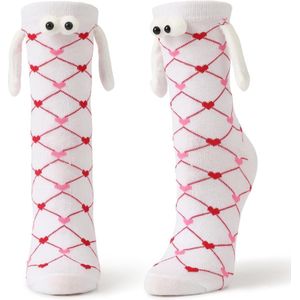 Love Socks - Sokken met Ogen en Magnetische Handjes en roze en rode Hartjes - Dames Sokken maat 35-40