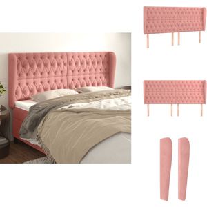 vidaXL Hoofdbord - Hoofdborden - Hoofdeinde - Houten Hoofdbord - Hoofdbord met randen 183x23x118/128 cm fluweel roze
