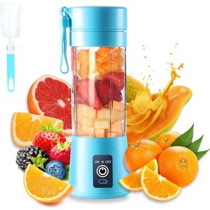 PolkaHome USB Elektrische Juicermixer, Draagbare Blenderbeker, Mini Blender Draagbare Blender Voor Shakes en Smoothies 380 ml Sap, Zes Messen Geweldig om te Mengen(Blauw)