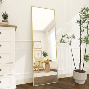 140 x 40 cm staande spiegel, grote full-body spiegel met aluminium frame voor slaap-, woon- en badkamerspiegel, goud