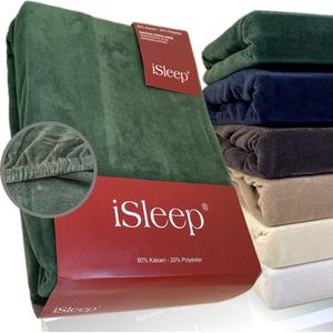 iSleep Hoeslaken Velours - Eenpersoons - 90/100x210/220 cm - Donker Groen